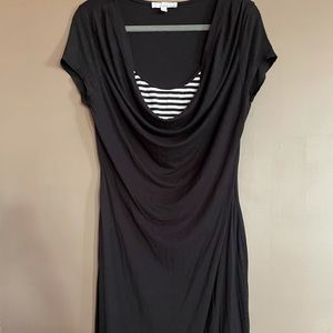 Black dress with stripe inlay.